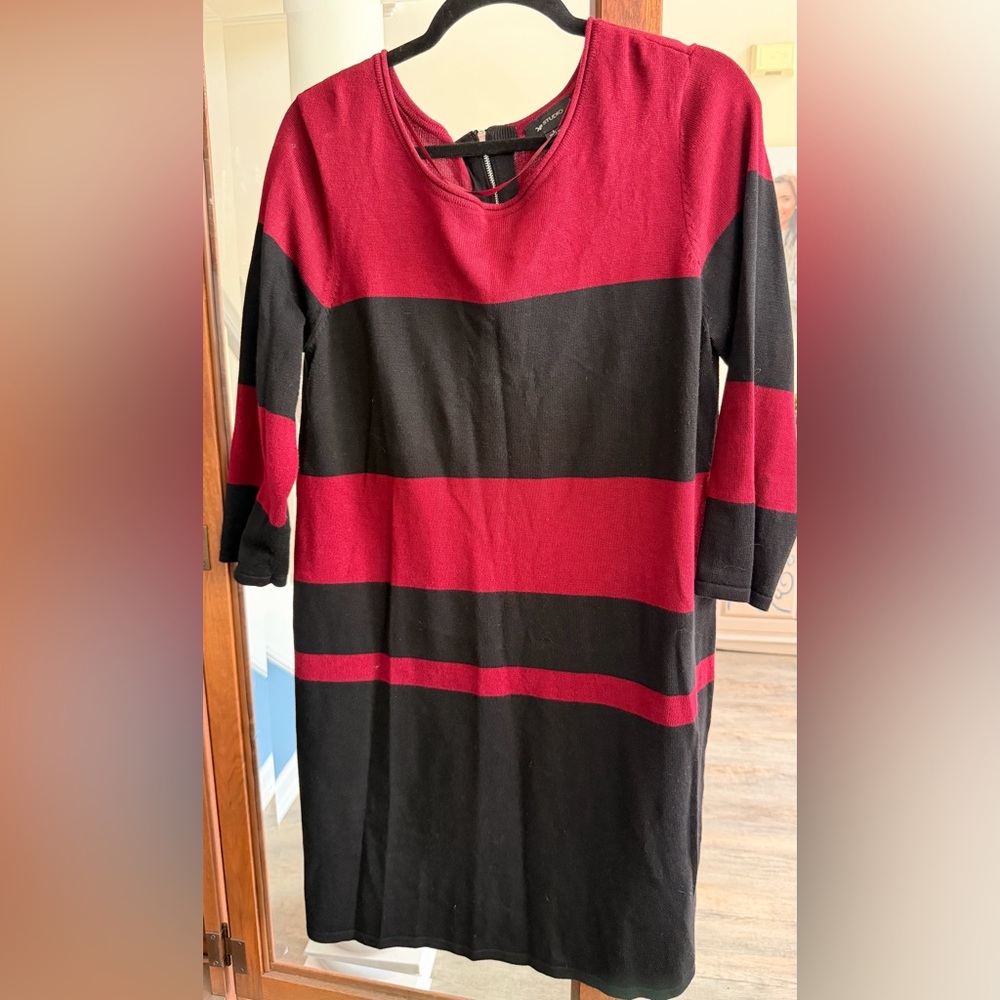AB Studio Red and Black Zippered Stripe Top